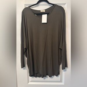 Olive green long sleeve shirt with key holes in back